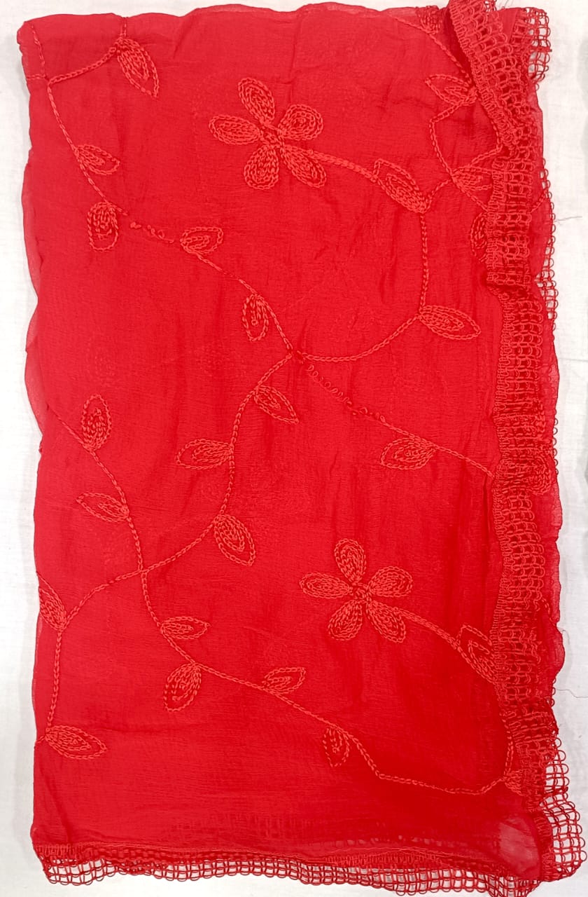 Phulkarigiri Multicolour Phulkari Dupatta with Mirror Work – Chinon Silk Ethnic Dupatta with Four Side Tissue Border
