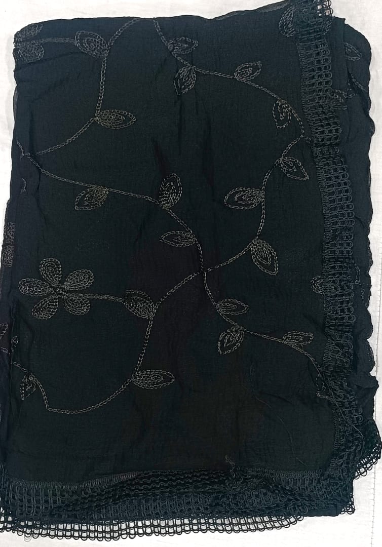 Black Chiffon Embroidered Dupatta – Elegant Floral Embroidery Lightweight Designer Dupatta (2.25 Meters)