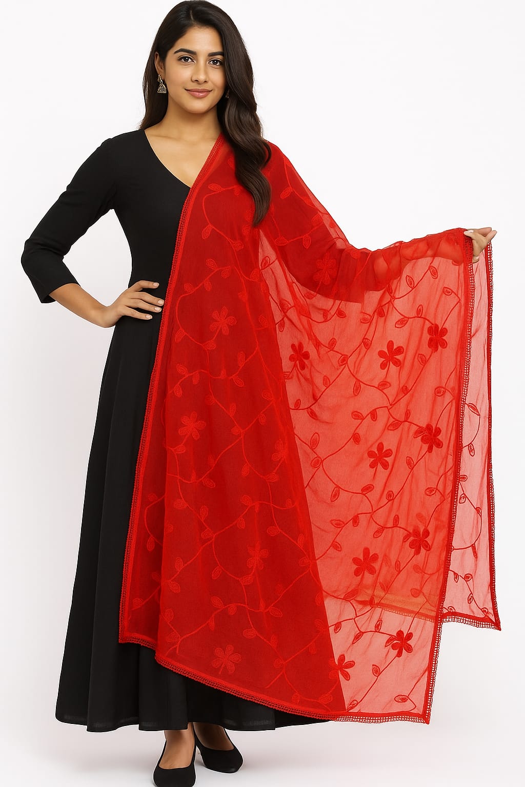 Phulkarigiri Multicolour Phulkari Dupatta with Mirror Work – Chinon Silk Ethnic Dupatta with Four Side Tissue Border