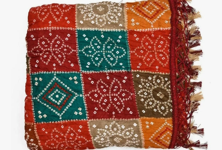 Multicolour Bandhani Printed Dupatta – Crushed Chinon Silk Lightweight Designer Dupatta (2.25 Meters)