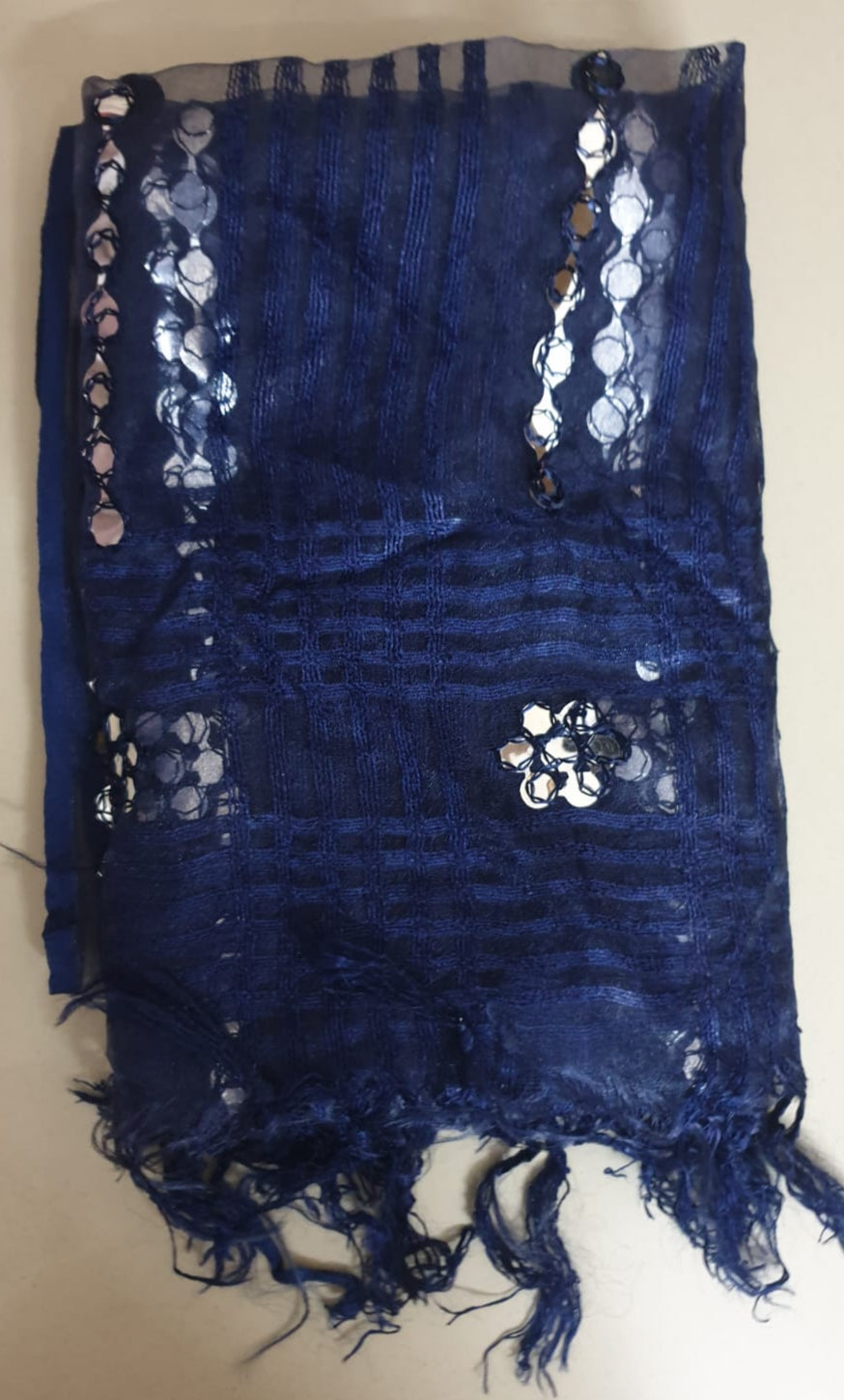 Royal Blue Organza Mirror Work Dupatta with Tassels – Lightweight 2.25 Meter