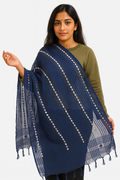 Royal Blue Organza Mirror Work Dupatta with Tassels – Lightweight 2.25 Meter