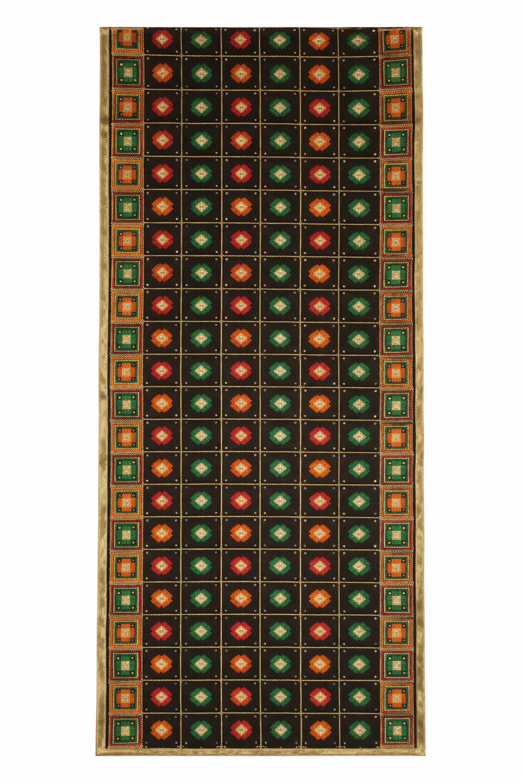 Black Phulkari Dupatta with Mirror Work and Four Side Tissue Border – Chinon Silk Traditional Designer Dupatta (2.25 Meters)