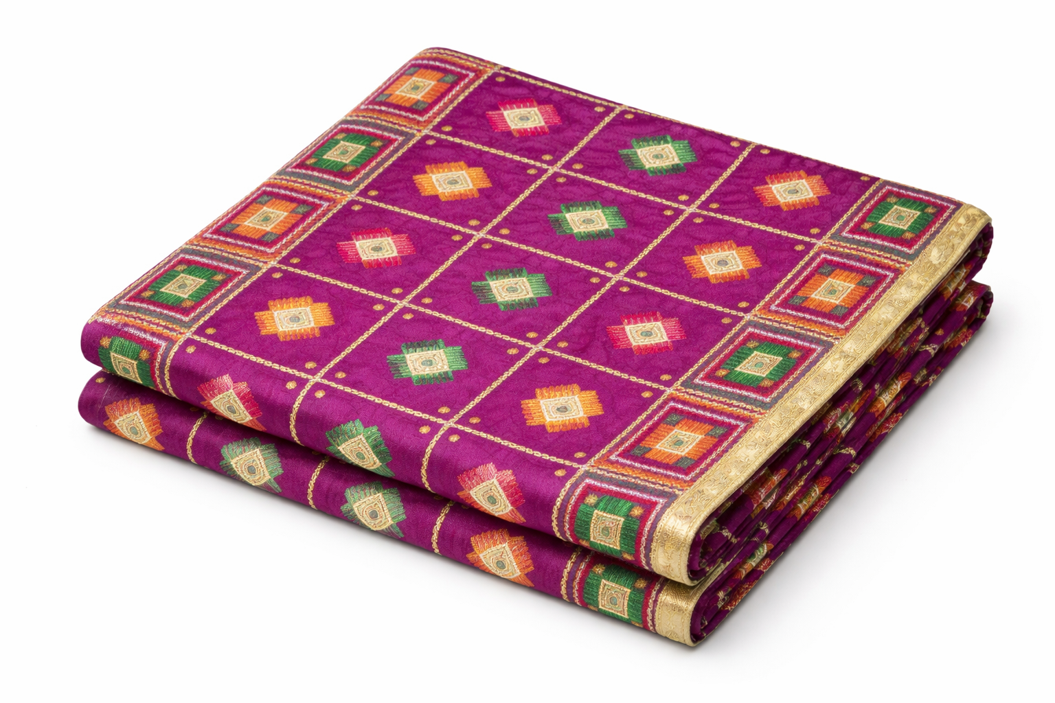 Rani Pink Phulkari Dupatta with Four Side Tissue Border – Chinon Silk Traditional Punjabi Designer Dupatta (2.25 Meters)