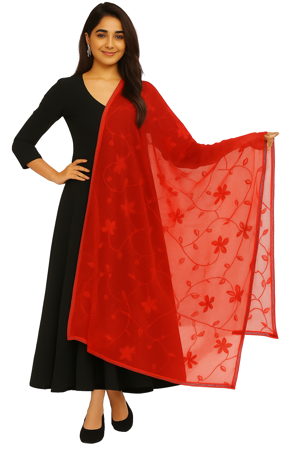 Phulkarigiri Multicolour Phulkari Dupatta with Mirror Work – Chinon Silk Ethnic Dupatta with Four Side Tissue Border