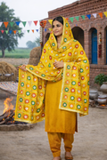Yellow Multicolour Phulkari Dupatta with Tissue Border