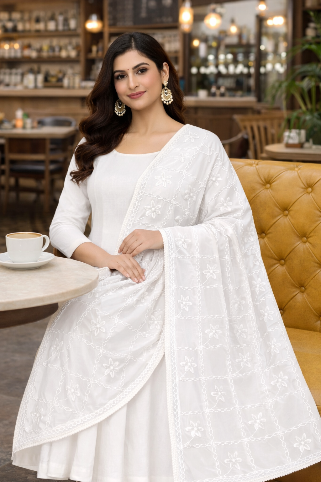 White Chiffon Embroidery Dupatta with Lace Work – 2.25 Meters