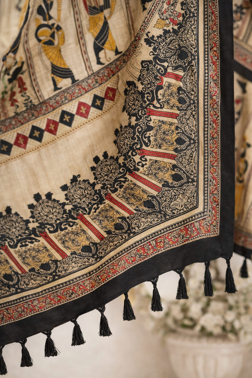 Beige Art Silk Printed Dupatta with Traditional Ethnic Motifs – Lightweight Designer Dupatta (2.25 Meters)