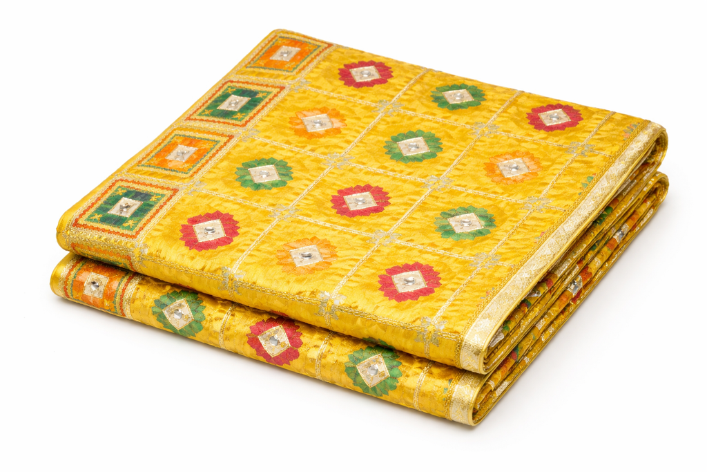 Yellow Multicolour Phulkari Dupatta with Tissue Border
