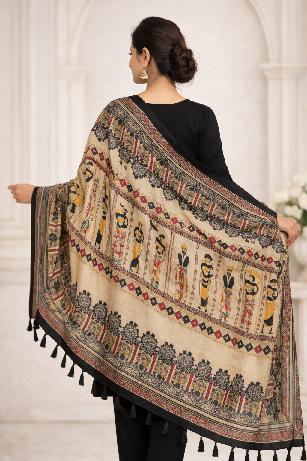 Beige Art Silk Printed Dupatta with Traditional Ethnic Motifs – Lightweight Designer Dupatta (2.25 Meters)