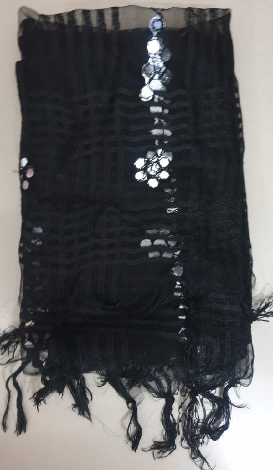 Black Organza Mirror Work Dupatta with Tassels – Lightweight 2.25 Meter